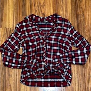 Style Envy Button Up Top Plaid Tie Front Womens Size Small